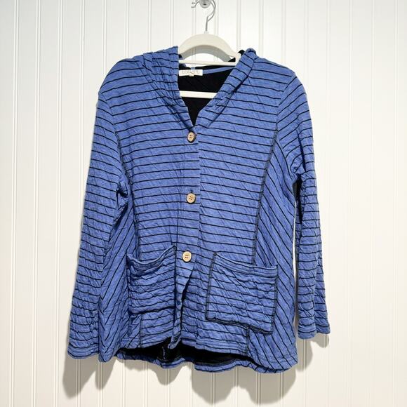Habitat Jackets & Blazers - Escape Habitat Blue Striped Cotton Hooded Jacket Size Medium